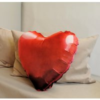 Rotes Herz Folienballon Realistisch Aussehendes Kissen, Ballon Rot Plüsch, Lustiges Süßes Gefülltes Party Dekokissen, Einzigartiges Geschenk Kind von WOWpillowStudio