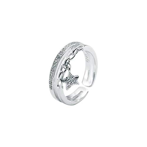 WOZUIMEI S925 Sterling Silber Handschmuck Koreanisches Temperament Reihe Diamant Doppelt Hängenden Stern Ring Nische Mikro Inlay Offener RingPlatin, Einstellbare Öffnung von WOZUIMEI