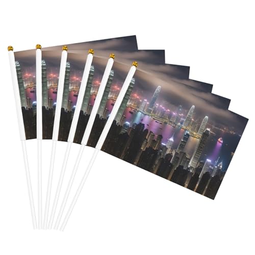 Aerial Night of View Hong Kong Print Convenience Handheld Flags Portable Flag Decor Weddings Anniversaries Holidays von WOmeng