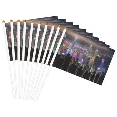 Aerial Night of View Hong Kong Print Convenience Handheld Flags Portable Flag Decor Weddings Anniversaries Holidays von WOmeng