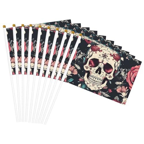 Blumenschädel Ornamentmuster Druck Bequemlichkeit Handflaggen Tragbare Flagge Dekor Hochzeit Jubiläen Urlaub von WOmeng