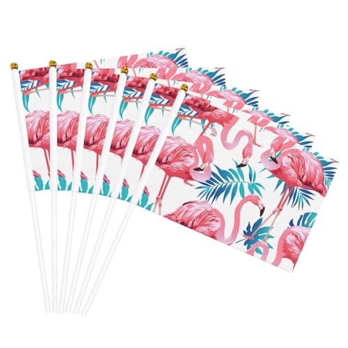 Flamingo-Vogel grüne Pflanze Blatt Druck praktische Handflaggen tragbare Flagge Dekor Hochzeit Jubiläen Urlaub von WOmeng