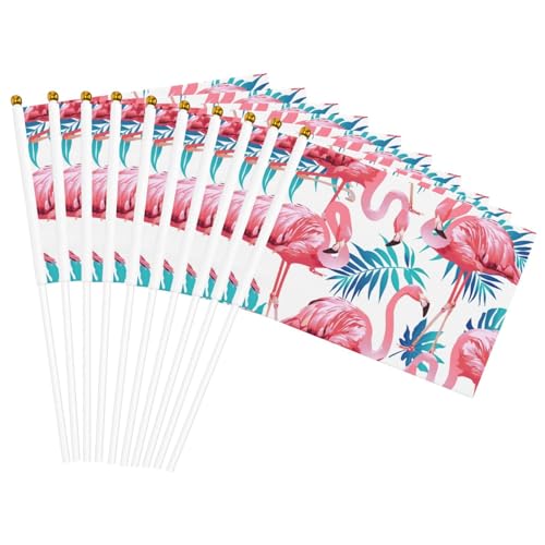 Flamingo-Vogel grüne Pflanze Blatt Druck praktische Handflaggen tragbare Flagge Dekor Hochzeit Jubiläen Urlaub von WOmeng