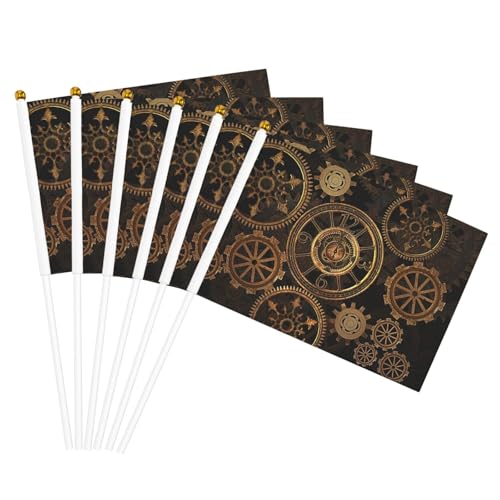 Gears Clock Bronze Century Print Convenience Handheld Flags Portable Flag Decor Weddings Anniversaries Holidays von WOmeng