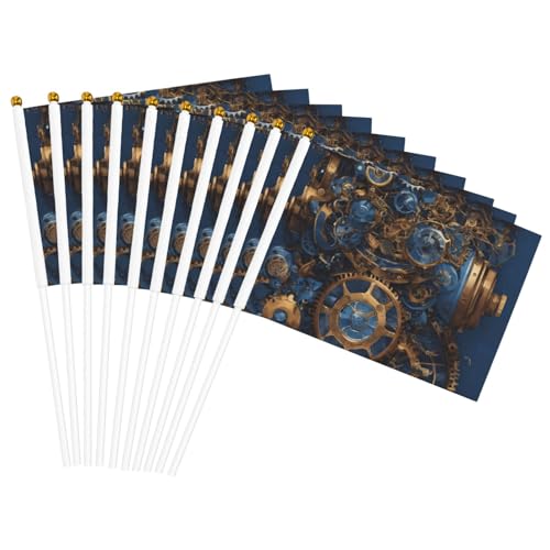 Gears Clock Bronze Century Print Convenience Handheld Flags Portable Flag Decor Weddings Anniversaries Holidays von WOmeng
