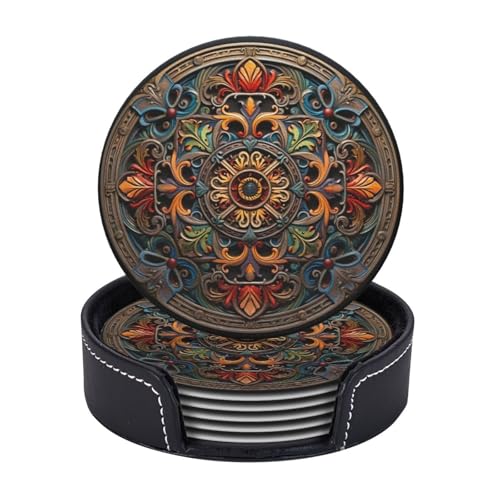 Medaillon Multi Print 6 Set praktische Tassenuntersetzer Büro Küche Couchtisch Dekor Esszimmer leicht zu reinigen von WOmeng