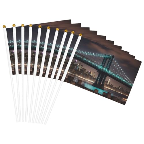 New York Manhattan Bridge Night Print Convenience Handheld Flags Portable Flag Decor Weddings Anniversaries Holidays von WOmeng