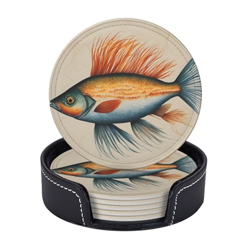 Safflower Flying Fish Print 6 Set Praktische Tassenuntersetzer Büro Küche Couchtisch Dekor Esszimmer Leicht zu reinigen von WOmeng