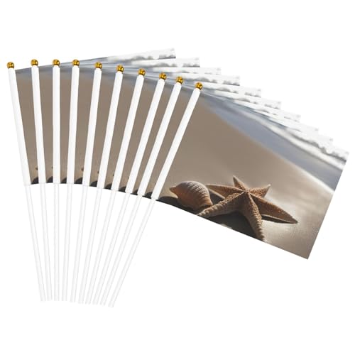 Seestern Muschel Sandstrand Druck Bequemlichkeit Handflaggen Tragbare Flagge Dekor Hochzeit Jubiläen Urlaub von WOmeng