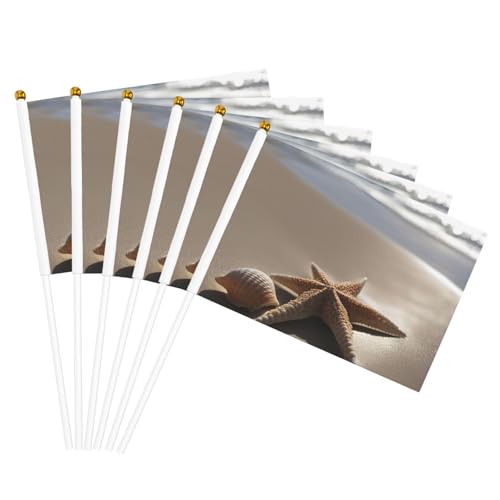 Seestern Muschel Sandstrand Druck Bequemlichkeit Handflaggen Tragbare Flagge Dekor Hochzeit Jubiläen Urlaub von WOmeng