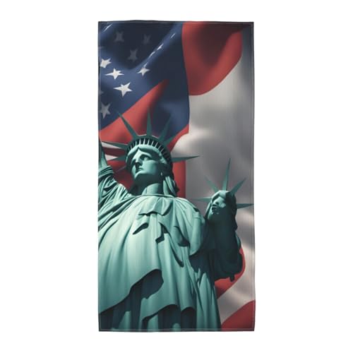 WOmeng Badetuch, Motiv: Freiheitsstatue, Flagge, atmungsaktiv, schnelltrocknend, Strand, Camping, Pool, Fitnessstudio, Reisen, Urlaub, vielseitig einsetzbar von WOmeng