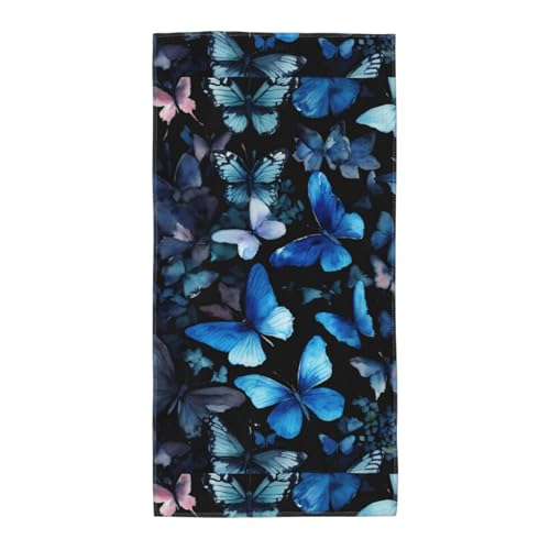 WOmeng Badetuch, Motiv: blaue Schmetterlinge, weiße Blumen, atmungsaktiv, schnelltrocknend, Strand, Camping, Pool, Fitnessstudio, Reisen, Urlaub, vielseitig einsetzbar von WOmeng