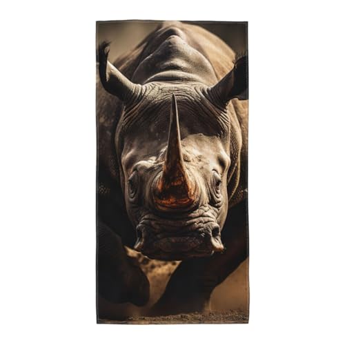 WOmeng Badetuch mit Angry Rhino Print, atmungsaktiv, schnelltrocknend, Strand, Camping, Pool, Fitnessstudio, Reisen, Urlaub, vielseitig einsetzbar von WOmeng