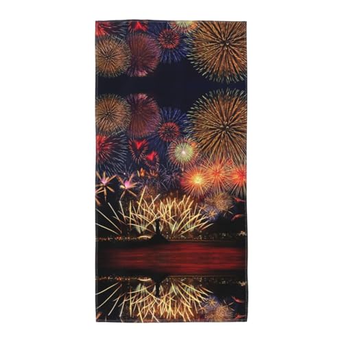WOmeng Badetuch mit Feuerwerk-Druck, atmungsaktiv, schnelltrocknend, Strand, Camping, Pool, Fitnessstudio, Reisen, Urlaub, vielseitig einsetzbar von WOmeng