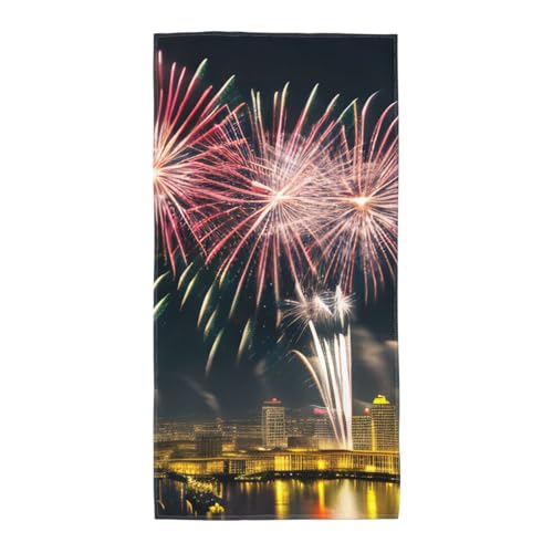 WOmeng Badetuch mit Feuerwerk-Muster, atmungsaktiv, schnelltrocknend, Strand, Camping, Pool, Fitnessstudio, Reisen, Urlaub, vielseitig einsetzbar von WOmeng