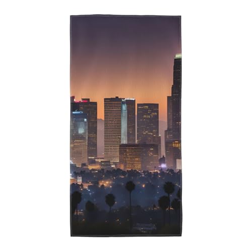WOmeng Badetuch mit Los Angeles Skyline-Druck, atmungsaktiv, schnelltrocknend, Strand, Camping, Pool, Fitnessstudio, Reisen, Urlaub, vielseitig einsetzbar von WOmeng