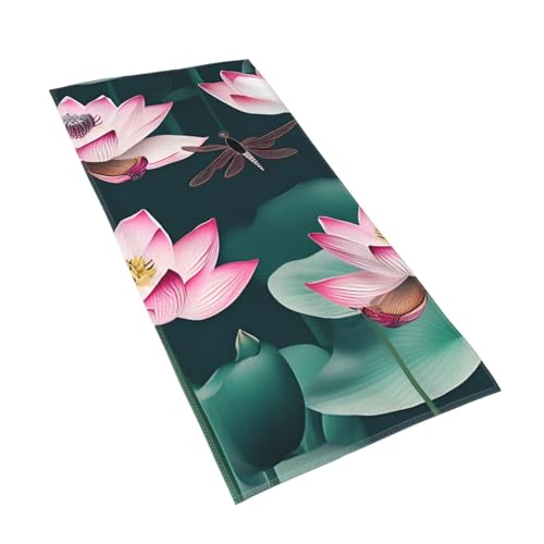 WOmeng Badetuch mit Lotusblüte und Libellen-Druck, atmungsaktiv, schnelltrocknend, Strand, Camping, Pool, Fitnessstudio, Reisen, Urlaub, vielseitig einsetzbar von WOmeng