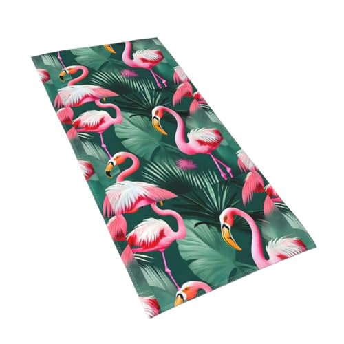 WOmeng Badetuch mit Palmblatt- und Flamingo-Muster, atmungsaktiv, schnelltrocknend, Strand, Camping, Pool, Fitnessstudio, Reisen, Urlaub, vielseitig einsetzbar von WOmeng