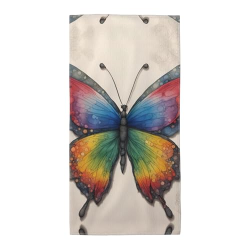 WOmeng Badetuch mit Regenbogen-Schmetterlings-Aufdruck, atmungsaktiv, schnelltrocknend, Strand, Camping, Pool, Fitnessstudio, Reisen, Urlaub, vielseitig einsetzbar von WOmeng