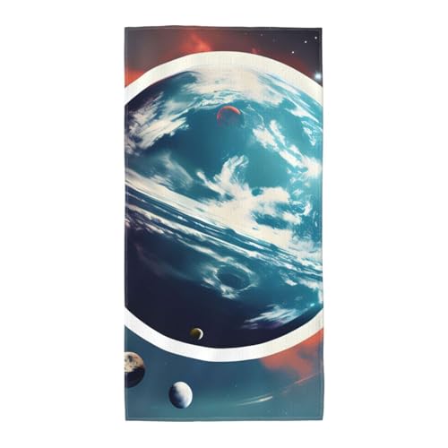 WOmeng Badetuch mit Weltraumplaneten-Motiv, atmungsaktiv, schnelltrocknend, Strand, Camping, Pool, Fitnessstudio, Reisen, Urlaub, vielseitig einsetzbar von WOmeng