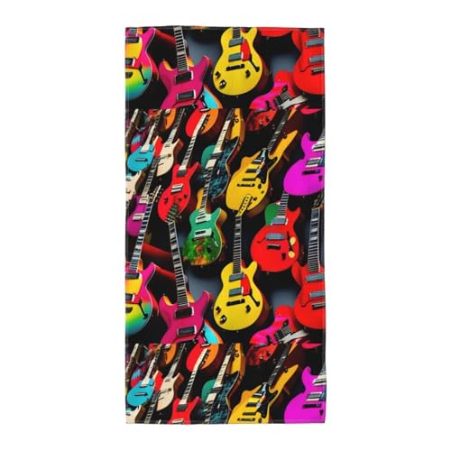 WOmeng Badetuch mit buntem Gitarrendruck, atmungsaktiv, schnelltrocknend, Strand, Camping, Pool, Fitnessstudio, Reisen, Urlaub, vielseitig einsetzbar von WOmeng