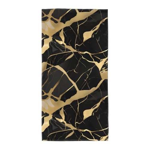 WOmeng Badetuch mit schwarzer Marmor-Textur, goldfarben, atmungsaktiv, schnelltrocknend, Strand, Camping, Pool, Fitnessstudio, Reisen, Urlaub, vielseitig einsetzbar von WOmeng