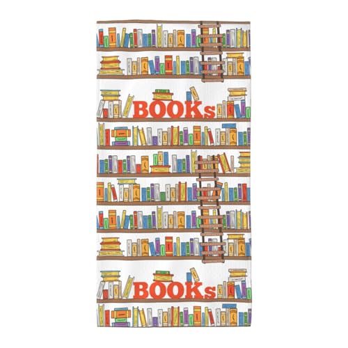 WOmeng Lustiges Bücherregal-Kollektion und Leiter-Druck, Badetuch, atmungsaktiv, schnelltrocknend, Strand, Camping, Pool, Fitnessstudio, Reisen, Urlaub, vielseitig einsetzbar von WOmeng