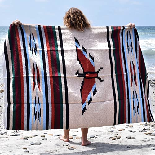Mexikanische Thunderbird Decke Wandteppich | Authentische Südwestern Decke | XL dicke mexikanische Decke Adler - Hellbraun Navajo Aztec Style - Handgewebte Yogadecke aus Mexiko (Hellbraun) von WP West Path