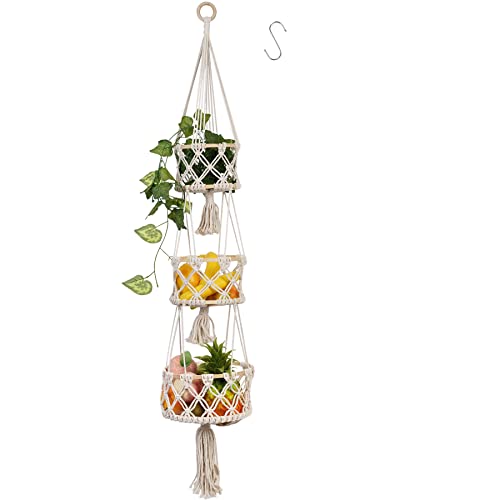 WPAJIRZO Boho Hängeampel 3-stöckig - Eleganter Makramee Obstkorb für Küche & Wohnzimmer - Handgefertigter Aufbewahrungsorganizer für Pflanzen & Früchte - Hängend, 120 cm von WPAJIRZO