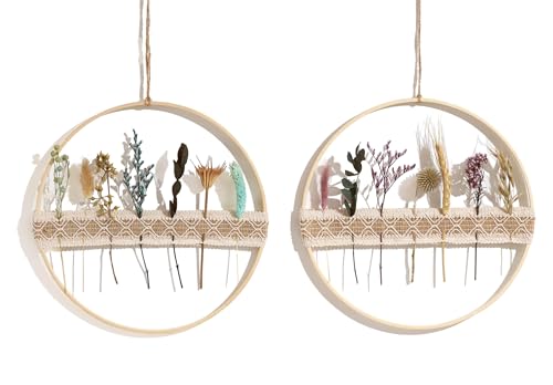 WPAJIRZO 2 Stück Trockenblumenkranz 26cm - Holzring mit getrockneten Blumen im Boho Stil für Tür, Fenster & Wand - Ganzjährige Wanddeko von WPAJIRZO