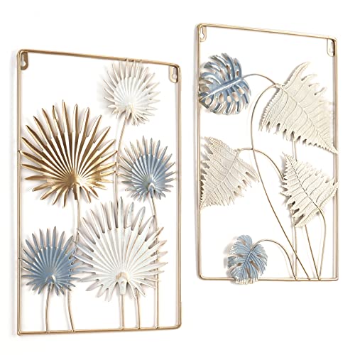 WPAJIRZO 2er Set Wanddeko Metall - Skandinavisches Design mit Blattmotiv für Wohnzimmer, Schlafzimmer & Büro - Ästhetische Wanddekoration in Gold von WPAJIRZO