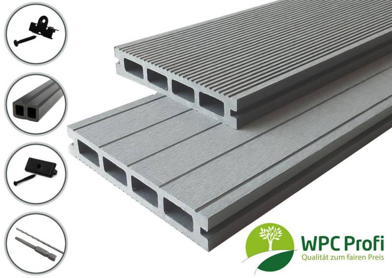 WPC Profi Terrassendielen Terrassen Garten 25 mm, BxL: je 1260x220 cm, (Komplettset, mit Unterkonstruktion, Clips und Schrauben) von WPC Profi