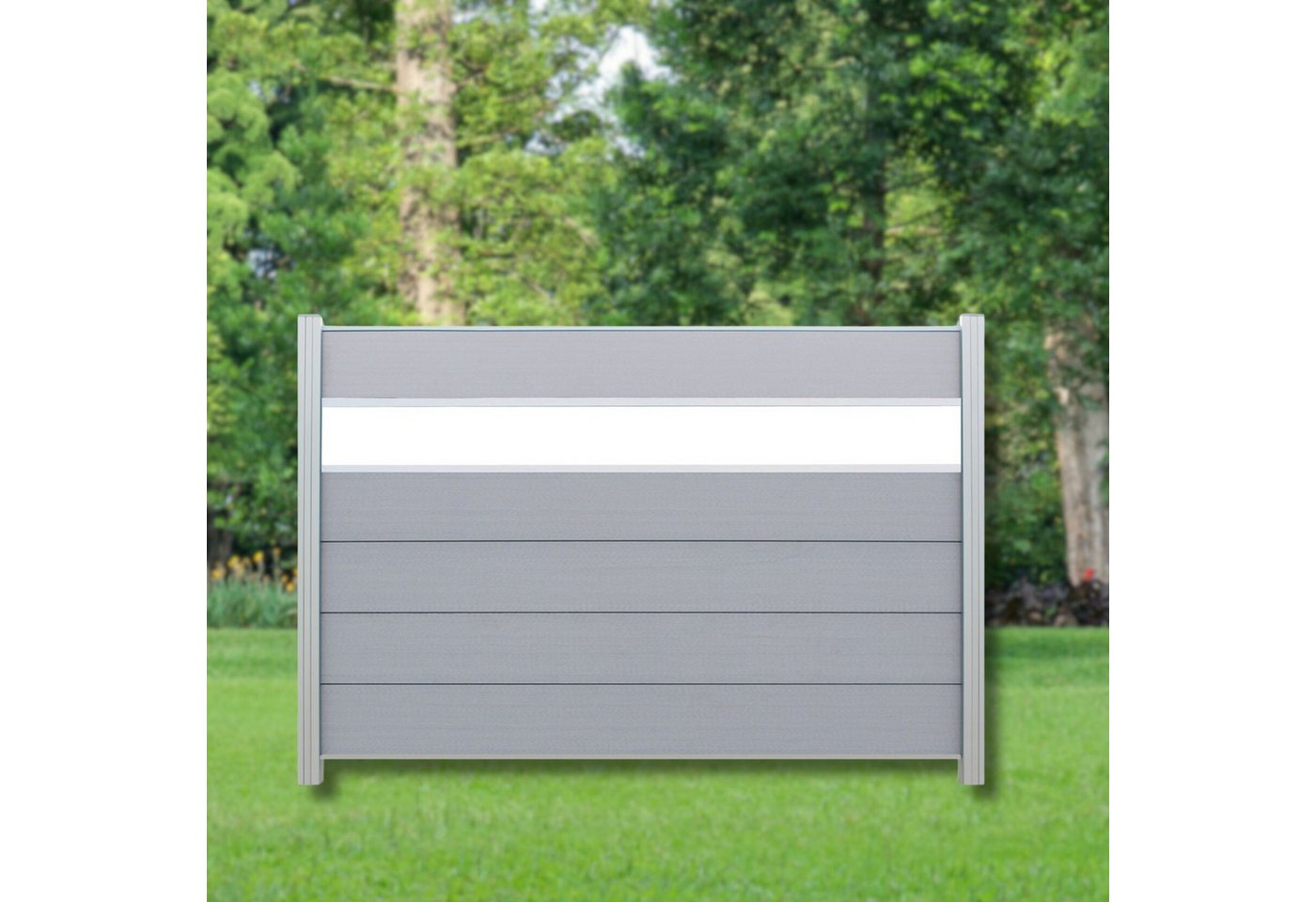 WPC Profi Zaun Komplettset Alu Sichtschutz Steingrau Dekor Glas 180x120cm, (Komplettset, mit Start- und Abschlussleisten, Pfosten und Zubehör) von WPC Profi