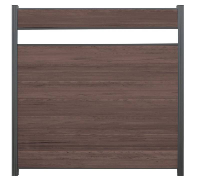 WPC Profi Zaun Komplettset Choco anthrazit Sichtschutz Dekor Glas 180x180cm, (Komplettset, mit Start- und Abschlussleisten, Pfosten und Zubehör) von WPC Profi