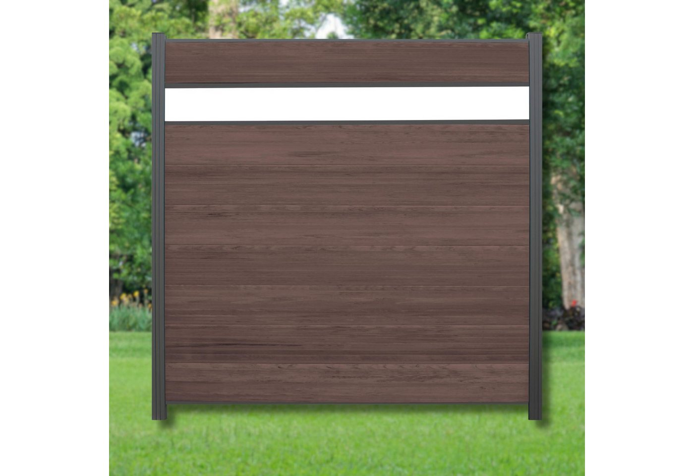 WPC Profi Zaun Komplettset Choco anthrazit Sichtschutz Dekor Glas 180x180cm, (Komplettset, mit Start- und Abschlussleisten, Pfosten und Zubehör) von WPC Profi