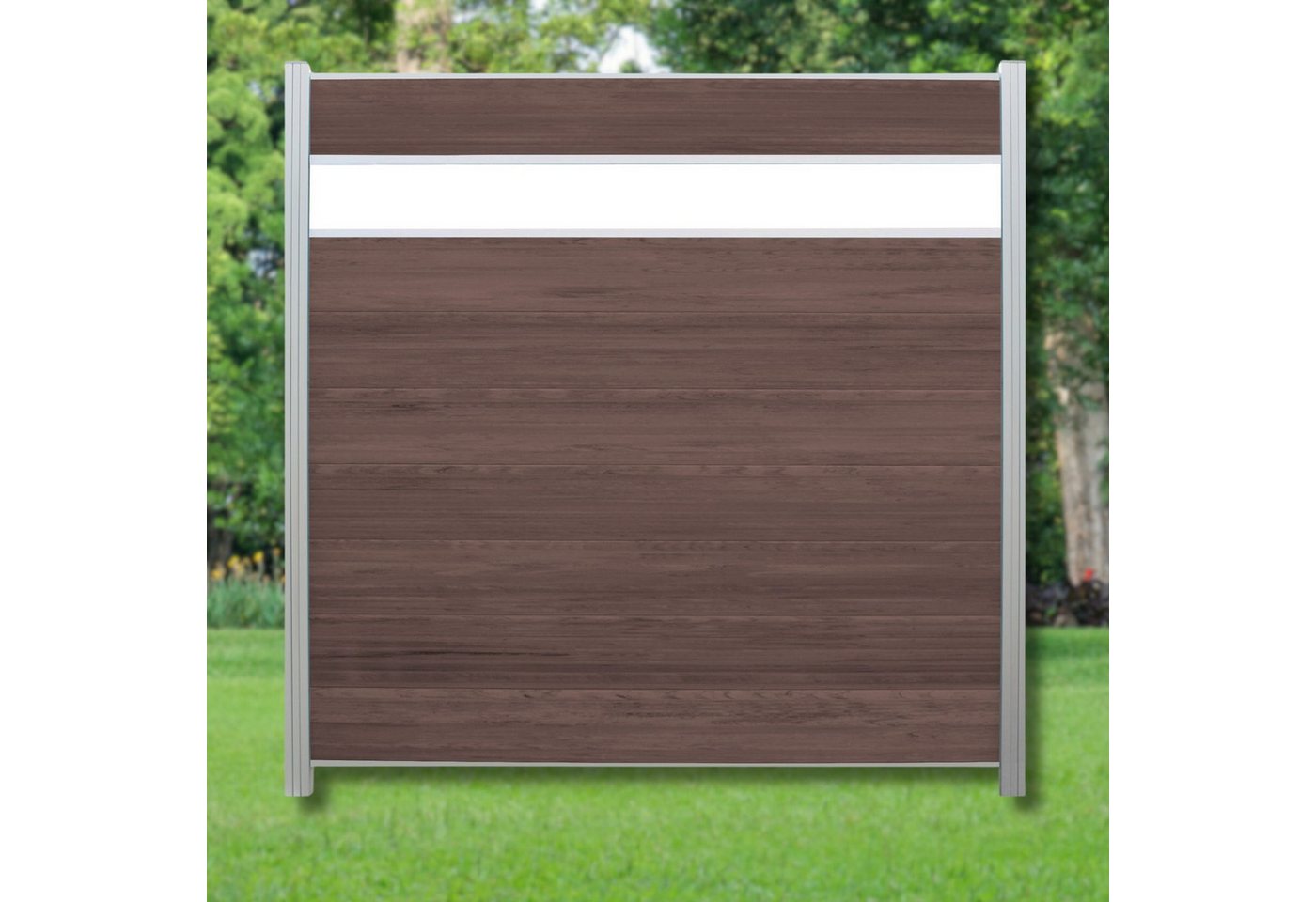 WPC Profi Zaun Komplettset Choco anthrazit Sichtschutz Dekor Glas 180x180cm, (Komplettset, mit Start- und Abschlussleisten, Pfosten und Zubehör) von WPC Profi