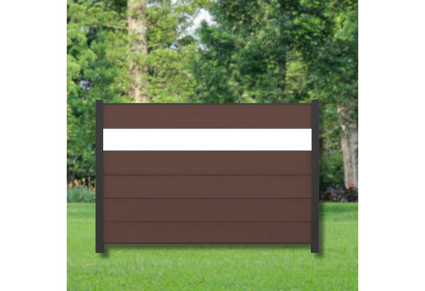 WPC Profi Zaun Komplettset Sichtschutz Alupfosten Chocolate Dekor 180x120cm, (Komplettset, mit Start- und Abschlussleisten, Pfosten und Zubehör) von WPC Profi