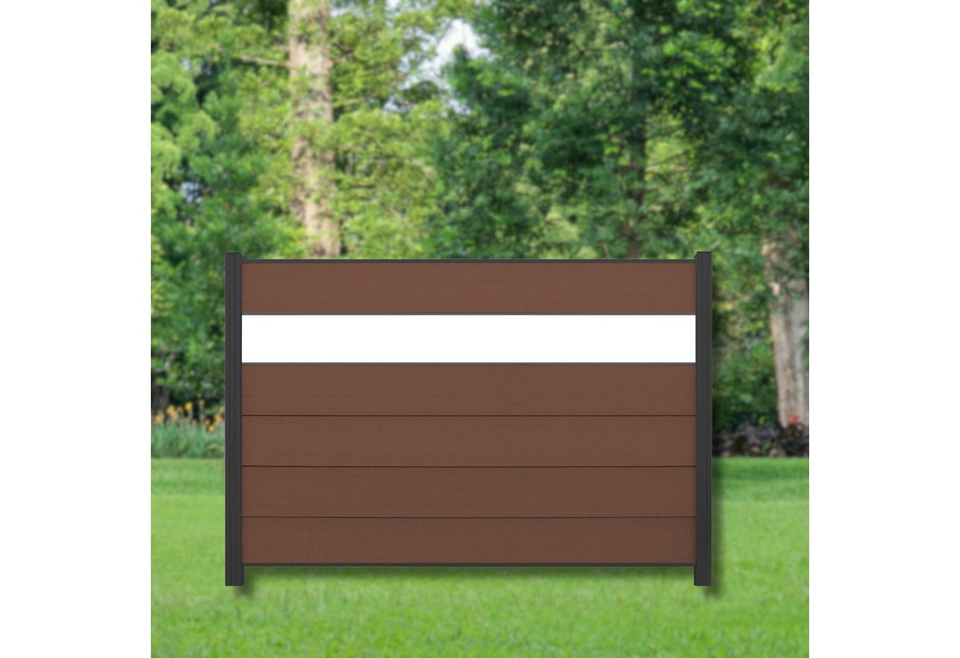 WPC Profi Zaun Komplettset Sichtschutzzaun Alupfosten Redwood Braun DEKOR 180x120 cm, (Komplettset, mit Start- und Abschlussleisten, Pfosten und Zubehör) von WPC Profi