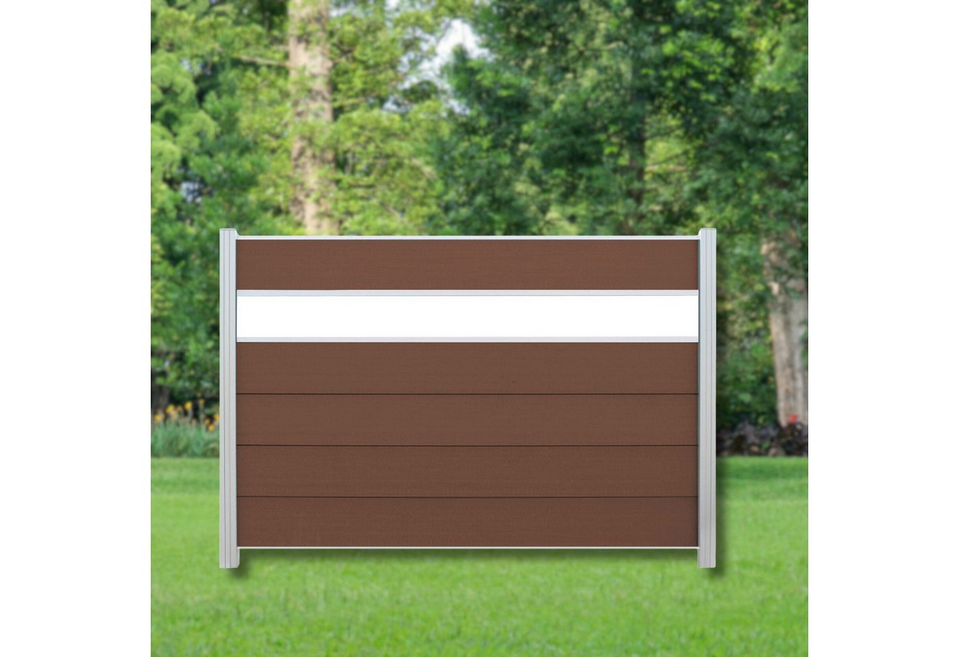 WPC Profi Zaun Komplettset Sichtschutzzaun Alupfosten Redwood Braun DEKOR 180x120 cm, (Komplettset, mit Start- und Abschlussleisten, Pfosten und Zubehör) von WPC Profi