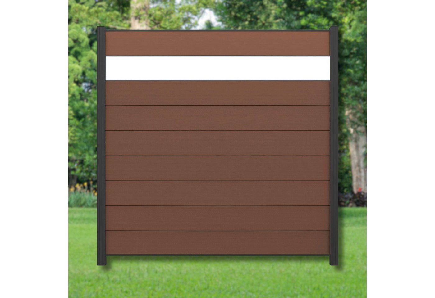 WPC Profi Zaun Komplettset Sichtschutzzaun Alupfosten Redwood Braun DEKOR 180x180cm, (Komplettset, mit Start- und Abschlussleisten, Pfosten und Zubehör) von WPC Profi