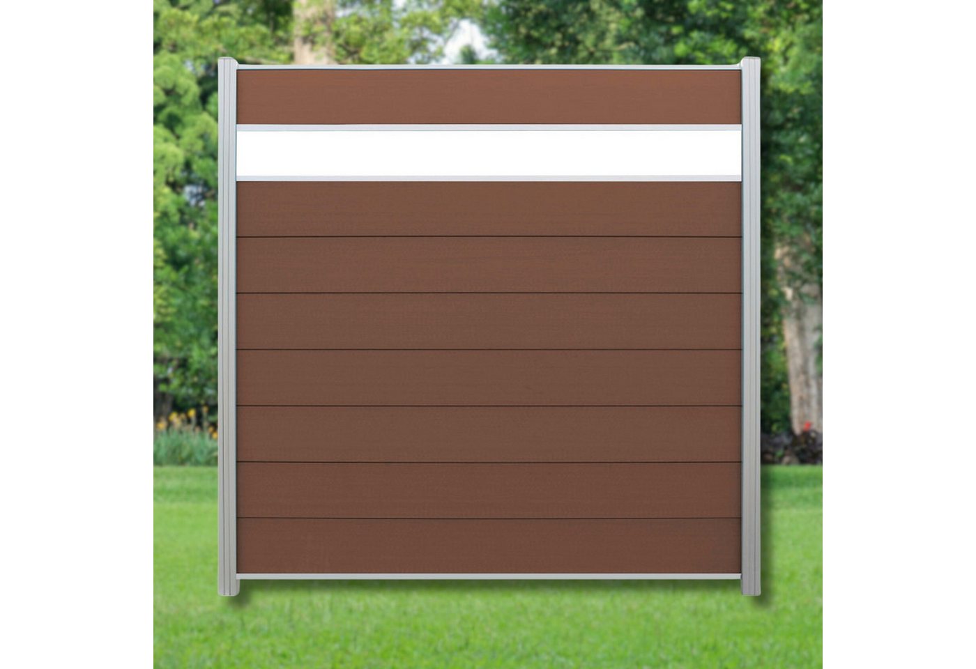 WPC Profi Zaun Komplettset Sichtschutzzaun Alupfosten Redwood Braun DEKOR 180x180cm, (Komplettset, mit Start- und Abschlussleisten, Pfosten und Zubehör) von WPC Profi