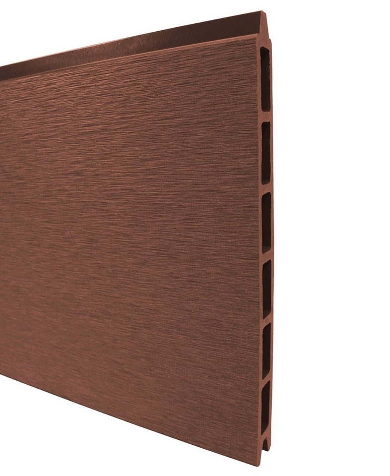 WPC Profi Zaun Komplettset Sichtschutzzaun Alupfosten Redwood Braun DEKOR 180x180cm, (Musterstück 15 cm) von WPC Profi