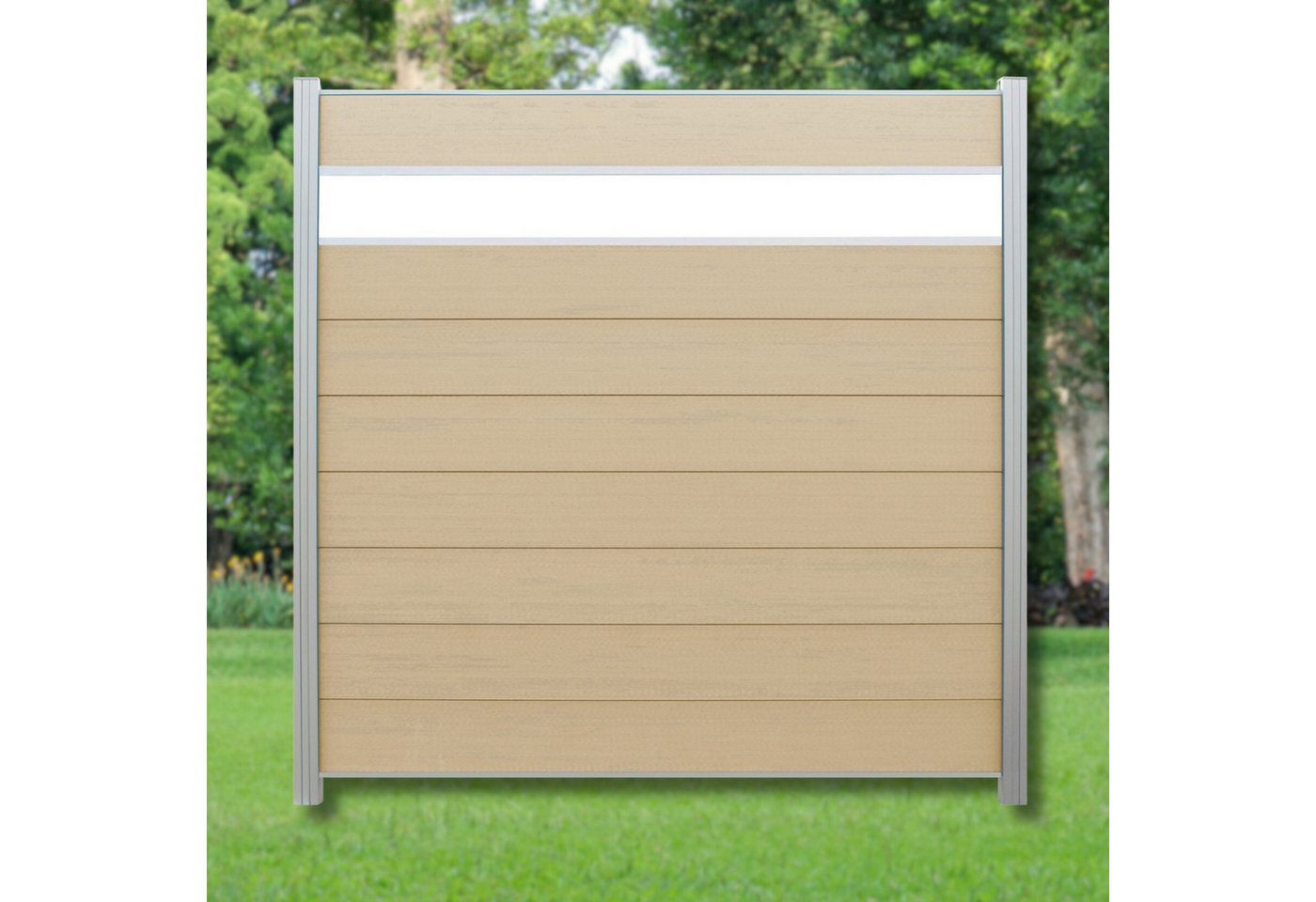 WPC Profi Zaun Komplettset Zaunelement Sichtschutz Sandbeige Dekor Glas 180x180cm, (Komplettset, mit Start- und Abschlussleisten, Pfosten und Zubehör) von WPC Profi