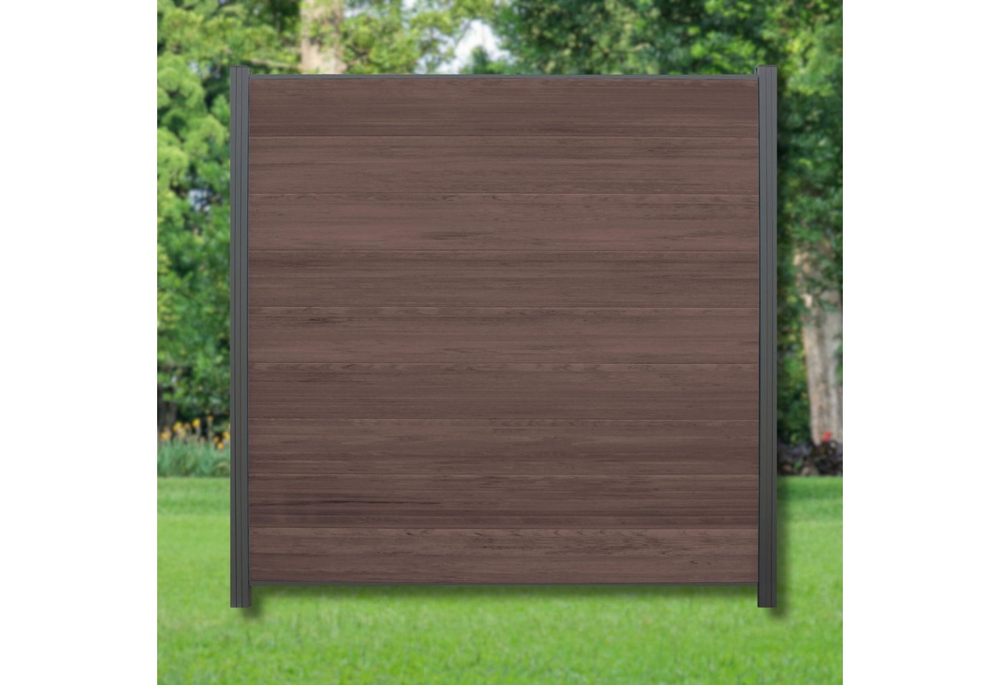 WPC Profi Zaun Komplettset choco anthrazit mix Sichtschutz Steckzaun Paneel 180x180cm, (Komplettset, mit Start- und Abschlussleisten, Pfosten und Zubehör) von WPC Profi