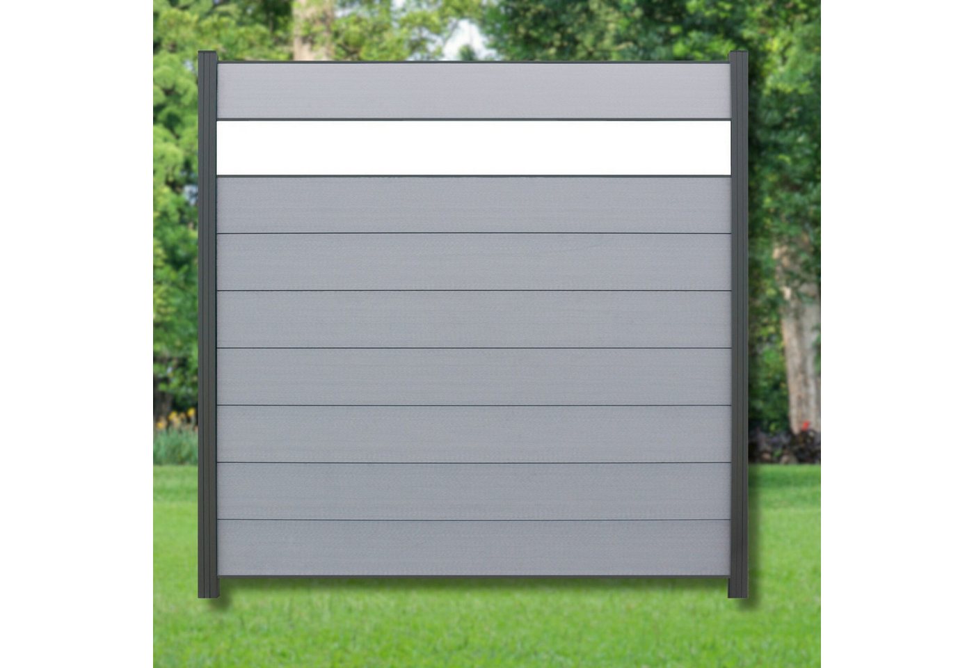WPC Profi Zaun Komplettset grau Steingrau Sichtschutzzaun Dekor Glas Acryl 180x180cm, (Komplettset, mit Start- und Abschlussleisten, Pfosten und Zubehör) von WPC Profi