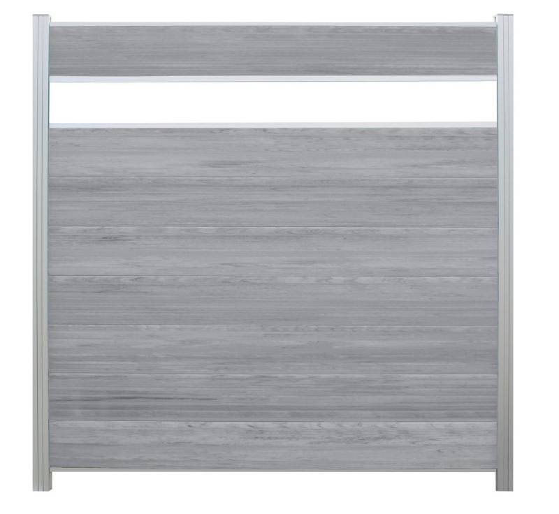 WPC Profi Zaun Komplettset grau anthrazit mix Sichtschutzelement Dekor Glas 180x180cm, (Komplettset, mit Start- und Abschlussleisten, Pfosten und Zubehör) von WPC Profi