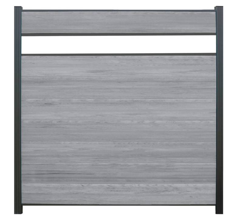 WPC Profi Zaun Komplettset grau anthrazit mix Sichtschutzelement Dekor Glas 180x180cm, (Komplettset, mit Start- und Abschlussleisten, Pfosten und Zubehör) von WPC Profi