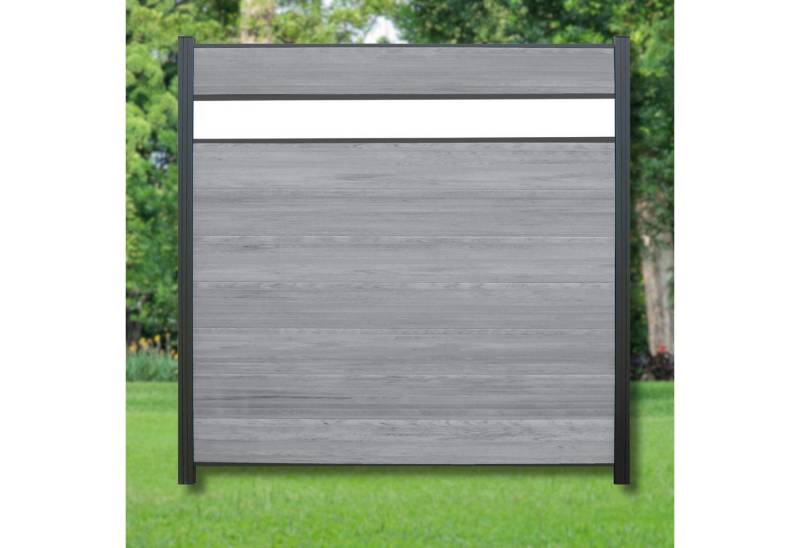 WPC Profi Zaun Komplettset grau anthrazit mix Sichtschutzelement Dekor Glas 180x180cm, (Komplettset, mit Start- und Abschlussleisten, Pfosten und Zubehör) von WPC Profi