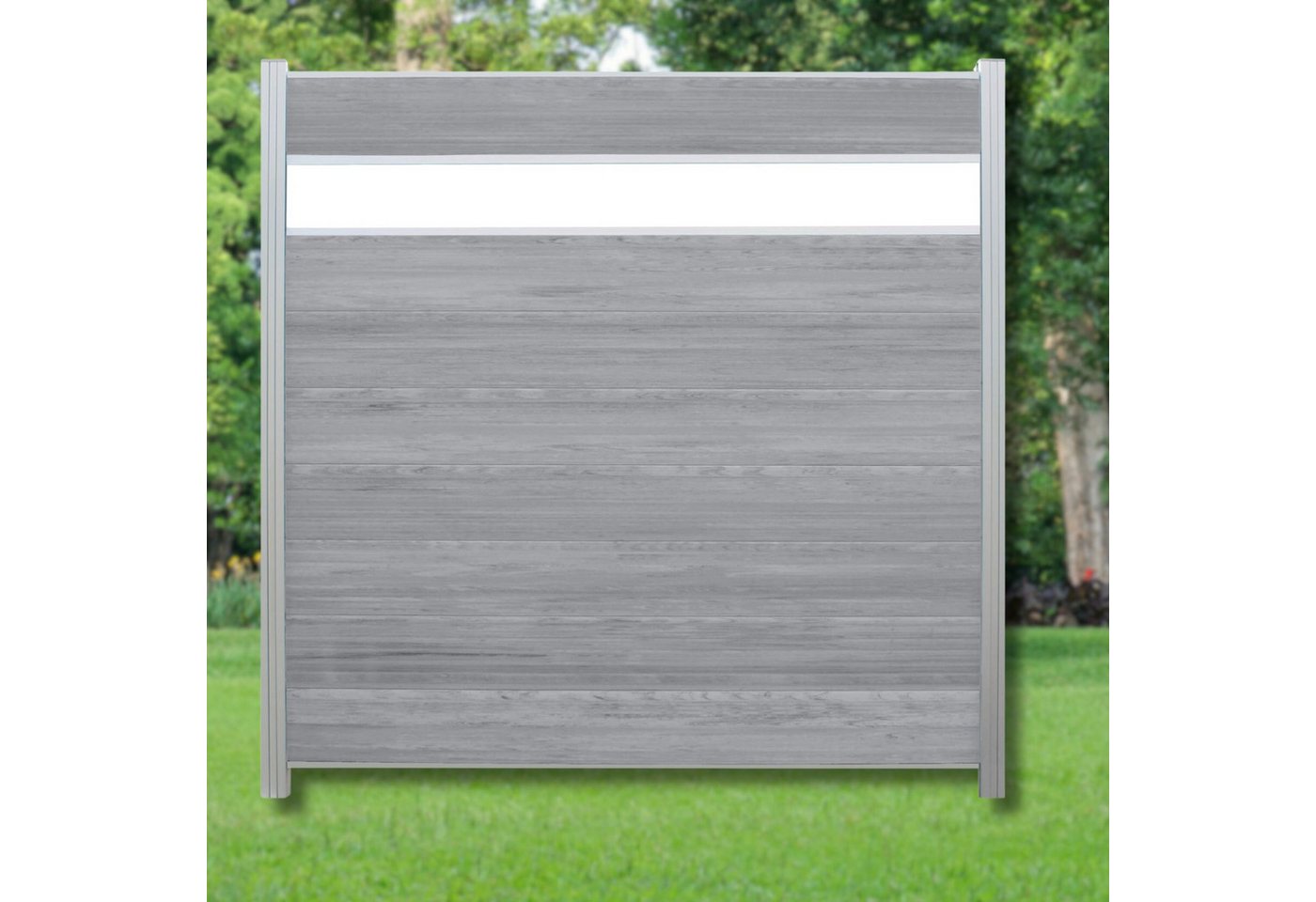 WPC Profi Zaun Komplettset grau anthrazit mix Sichtschutzelement Dekor Glas 180x180cm, (Komplettset, mit Start- und Abschlussleisten, Pfosten und Zubehör) von WPC Profi
