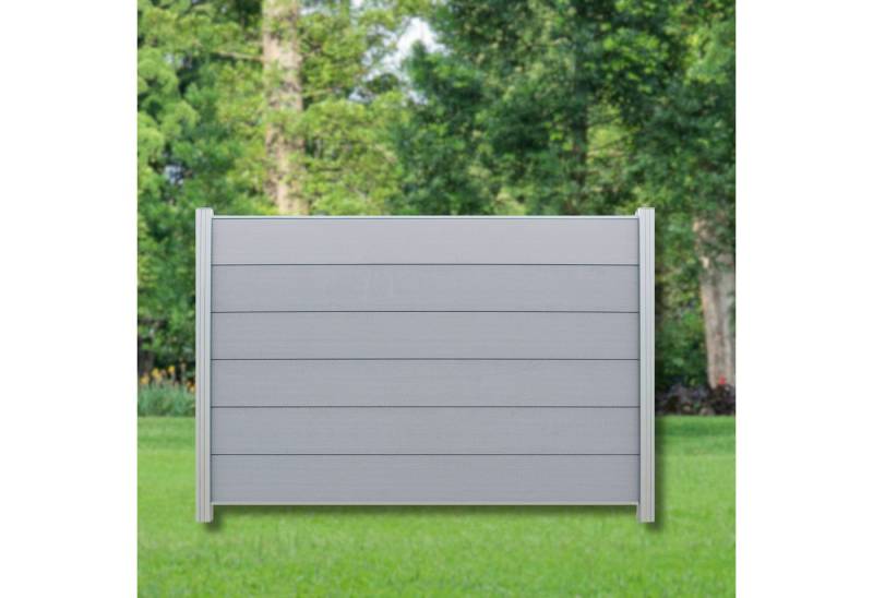 WPC Profi Zaun Sichtschutz Windschutz Alu Pfosten Garten Steingrau Grau 180x120 cm, (Komplettset, mit Start- und Abschlussleisten, Pfosten und Zubehör) von WPC Profi